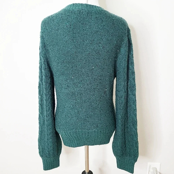 NWT Rachel Parcell Green Botanical Sequin Cable Knit Sweater S - Picture 5 of 9